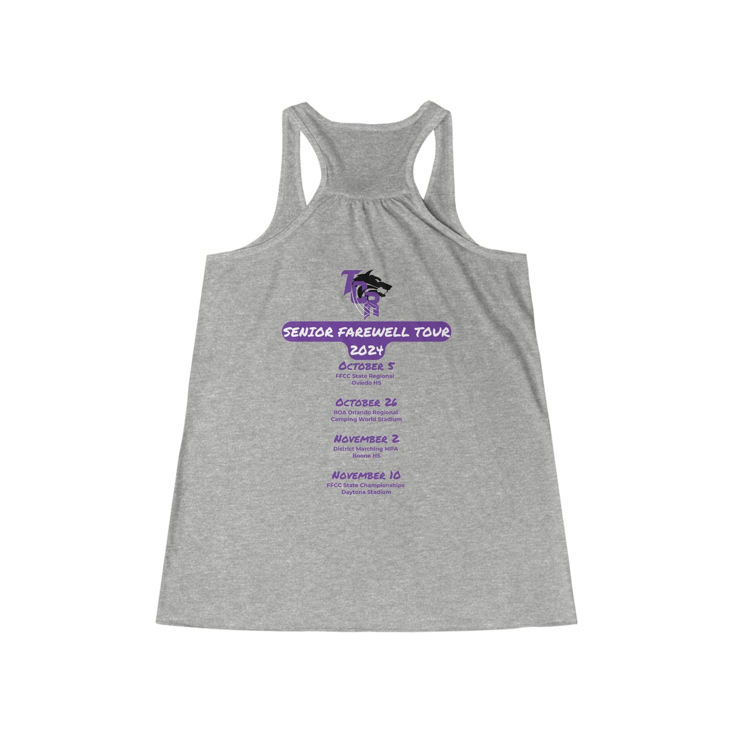 Women's TCR Seniors Class of 2025 Regiment  Flowy Racerback Tank with Show Design Elements